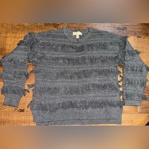 Michael Kors Gray Fringe Boho Sweater